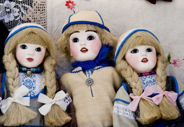 Finland, Helsinki Dolls at an outdoor market